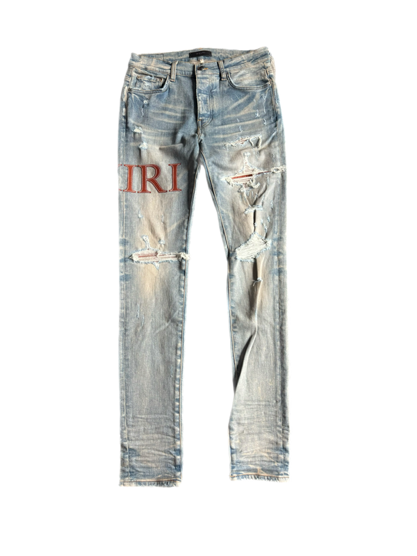 Amiri Leather Stitch Logo jeans