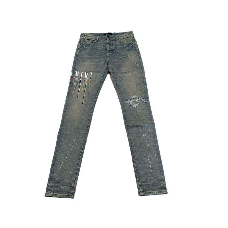 Amiri Clay Indigo Paint Drip jeans