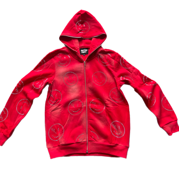 Retrovert Red Smiley Full Zip Up Hoodie